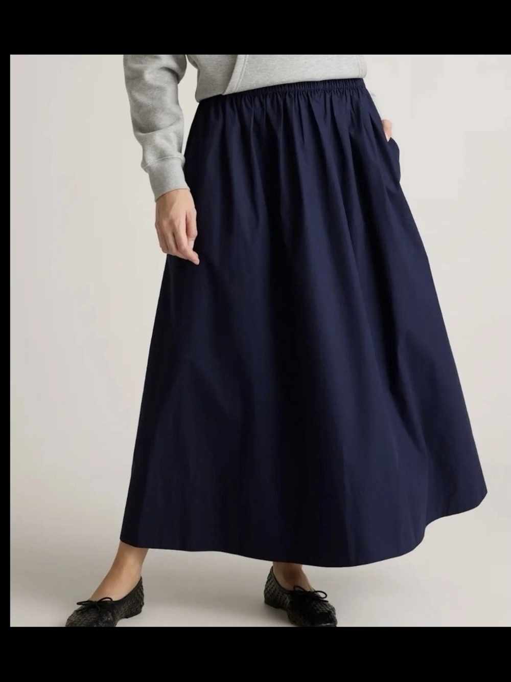 Quince Organic Cotton Poplin A-Line Maxi Long Skirt, Pockets, Navy Sz XS, NWT!